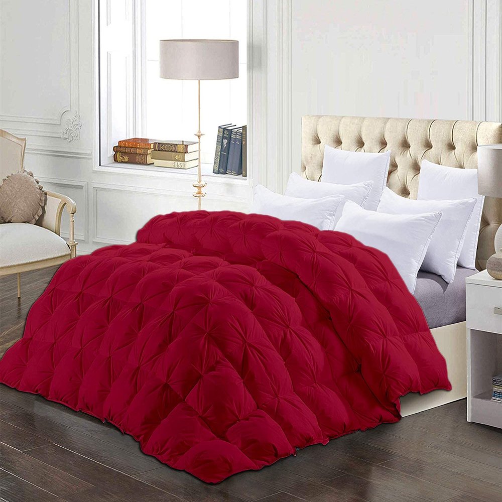 1 Piece All-Season Eastern King Comforter Luxury Hotel Quality Pintuck Style 100% Organic Cotton Pinch Pleat Burgundy Comforter Eastern King 116'' x 108'' with 4 Corner Tabs
