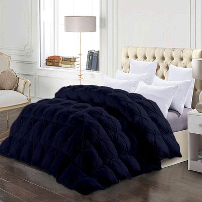 1 Piece All-Season Palatial King Comforter Luxury Hotel Quality Pintuck Style 100% Organic Cotton Pinch Pleat Navy Blue Comforter Palatial King 120x98 with 4 Corner Tabs