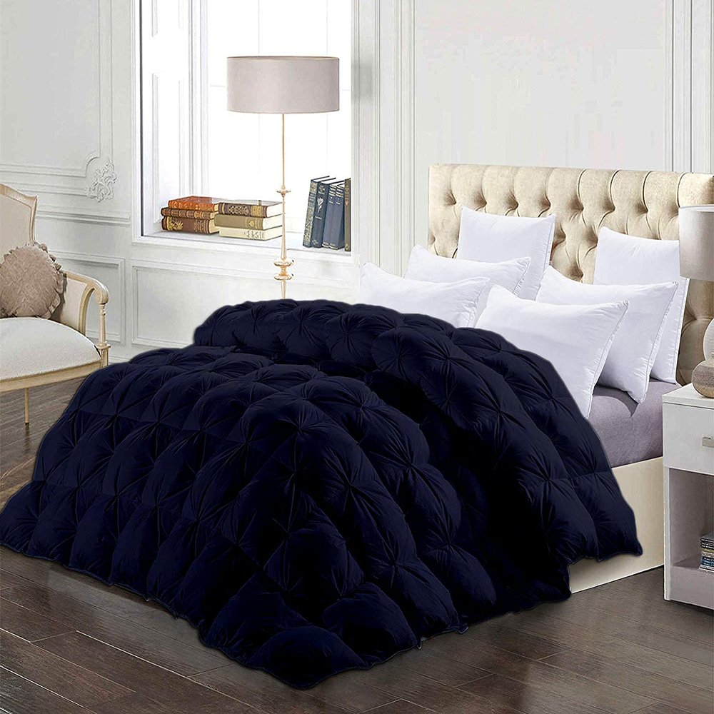 1 Piece All-Season Palatial King Comforter Luxury Hotel Quality Pintuck Style 100% Organic Cotton Pinch Pleat Navy Blue Comforter Palatial King 120x98 with 4 Corner Tabs