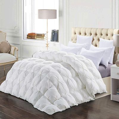 1 Piece All-Season Queen Comforter Luxury Hotel Quality Pintuck Style 100% Organic Cotton Pinch Pleat White Comforter Queen (88'' x 92'') with 4 Corner Tabs