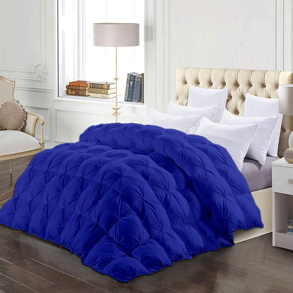 1 Piece All-Season Palatial King Comforter Luxury Hotel Quality Pintuck Style 100% Organic Cotton Pinch Pleat Royal Blue Comforter Palatial King 120x98 with 4 Corner Tabs