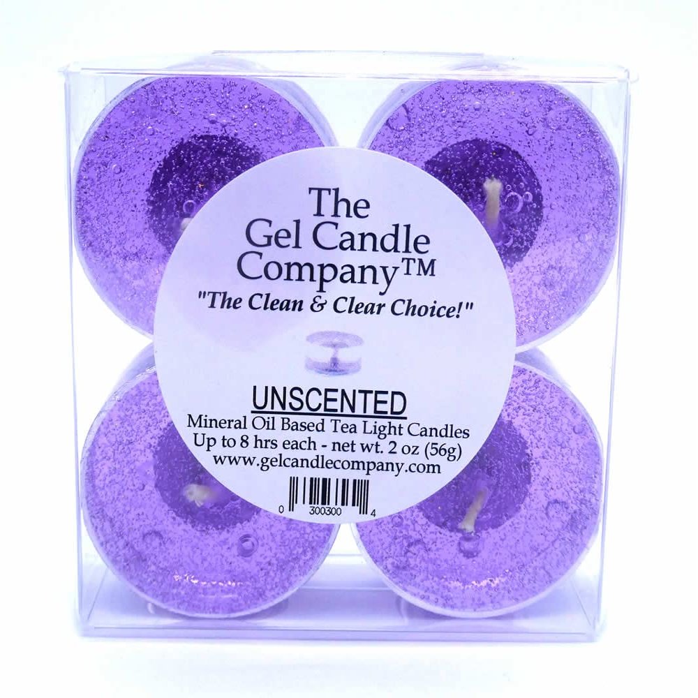 4 Pack Unscented Lavender Color Mineral Oil Based Tea Lights Candles for Weddings Special Events The Gel Candle Company