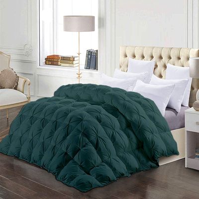 1 Piece All-Season Full Comforter Luxury Hotel Quality Pintuck Style 100% Organic Cotton Pinch Pleat Teal Comforter Full (90'' x 90'') with 4 Corner Tabs
