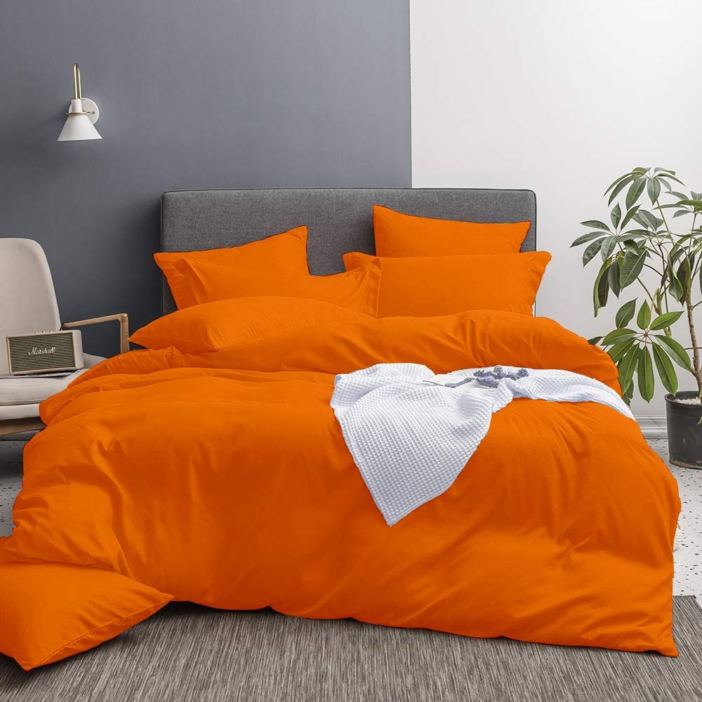 All Star Linen 1 Piece Hotel Luxury 800 Thread Count Egyptian Cotton Queen Duvet Cover Set Hidden Zipper Closer & Corner Ties Orange Duvet Cover Size Queen (90 x 90)