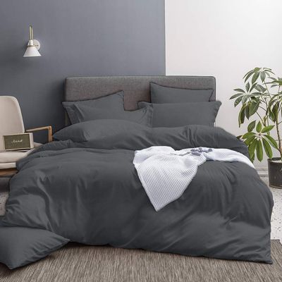 All Star Linen 3 Piece Hotel Luxury 800 Thread Count Egyptian Cotton Oversized King Duvet Cover Set Hidden Zipper Closer & Corner Ties Dark Grey Duvet Cover Size Oversized King (116'' x 98'')