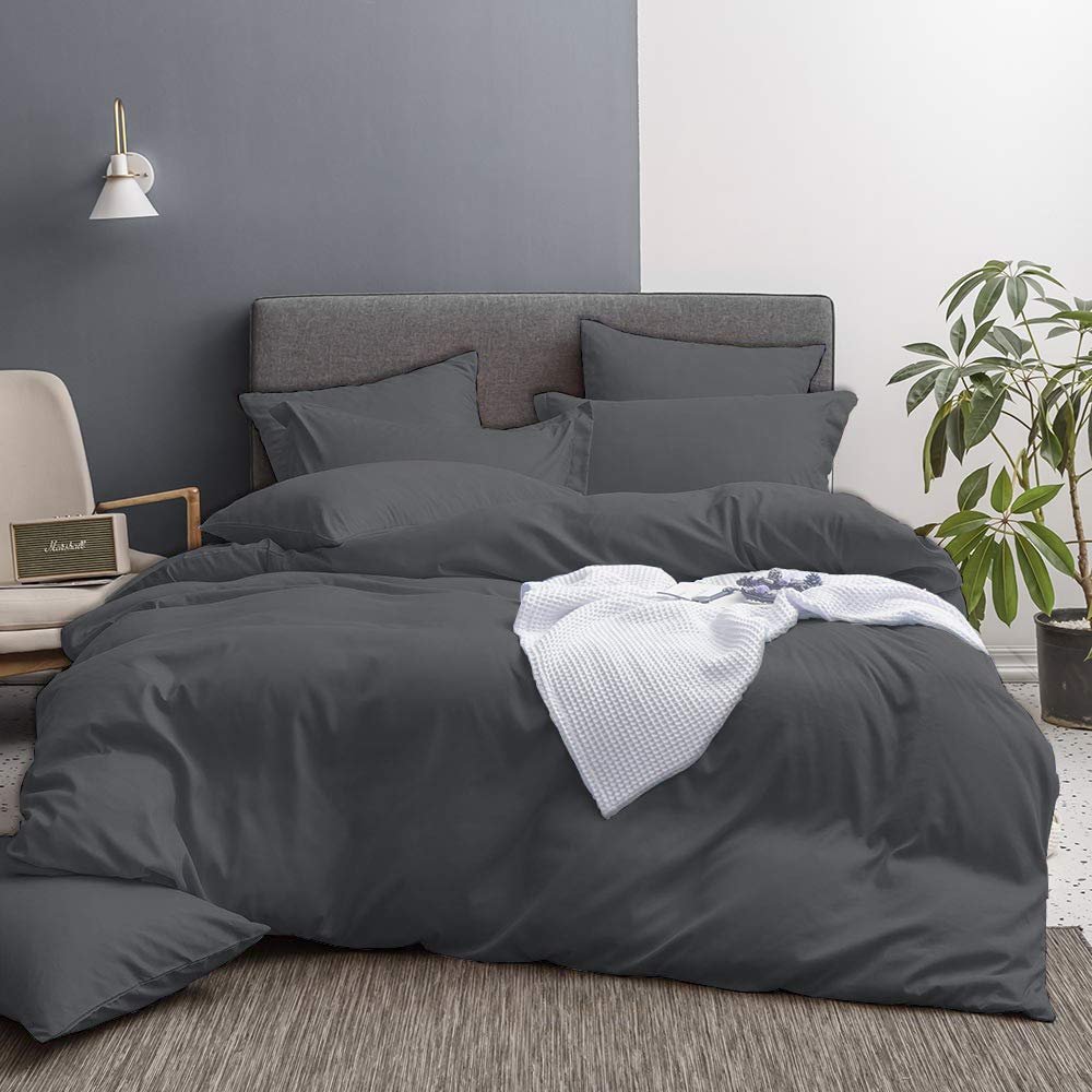 All Star Linen 3 Piece Hotel Luxury 800 Thread Count Egyptian Cotton Oversized King Duvet Cover Set Hidden Zipper Closer & Corner Ties Dark Grey Duvet Cover Size Oversized King (116'' x 98'')