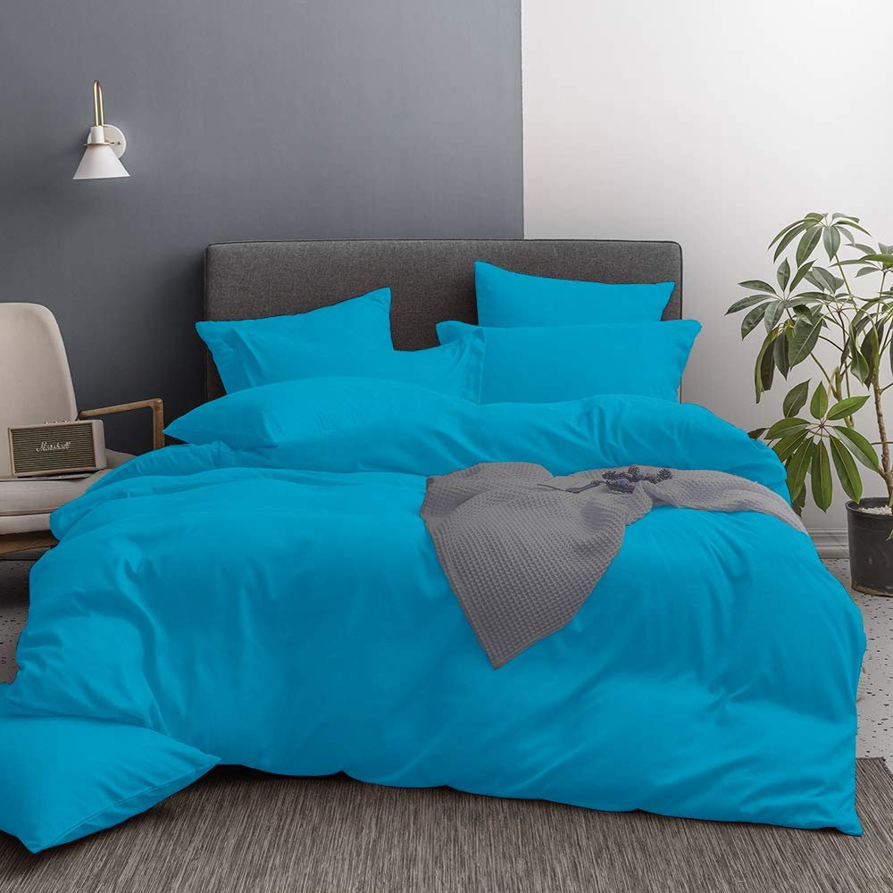 All Star Linen 3 Piece Hotel Luxury 800 Thread Count Egyptian Cotton Alaskan King Duvet Cover Set Hidden Zipper Closer & Corner Ties Turquoise Blue Duvet Cover Size Alaskan King 132x120