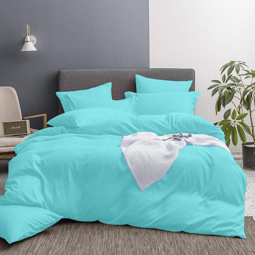 All Star Linen 5 Piece Hotel Luxury 800 Thread Count Egyptian Cotton Oversized King Plus Duvet Cover Set Hidden Zipper Closer & Corner Ties Aqua Blue Duvet Cover Size Oversized King Plus-128"x120"