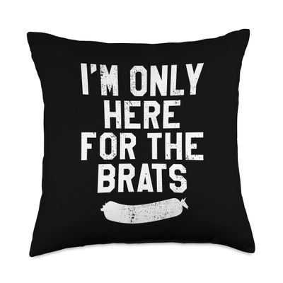 Bratwurst Humor Designs I'm Only Here for the Bratwurst, Funny Wisconsin BBQ Throw Pillow, 18x18, Multicolor