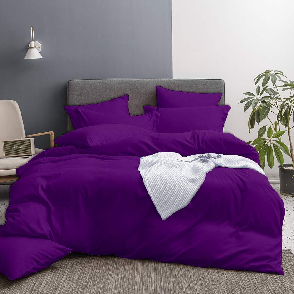 All Star Linen 1 Piece Hotel Luxury 800 Thread Count Egyptian Cotton Grand King Duvet Cover Set Hidden Zipper Closer & Corner Ties Purple Duvet Cover Size Grand King 106x106