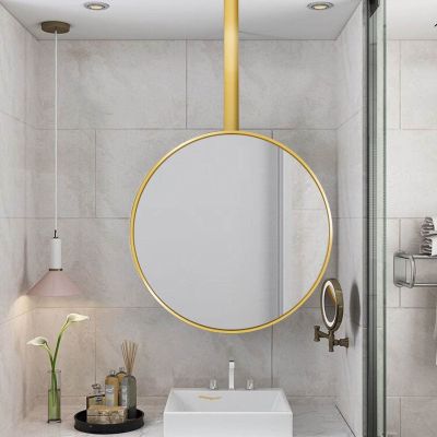 Gold Decorative Simple Mirror, Customizable Metal Boom Hanging Mirror, Metal Frame Large Circle Mirror, Floating Bathroom Makeup Vanity Mirror (Size : Diameter-40CM/15.7INCH)