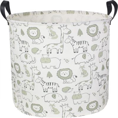 CLOCOR Baby Laundry Basket,Collapsible Kids Toys Storage Baskets,Nursery Hamper for Boys and Girls,Jungle Bedroom Decor,Gift BasketGreen Animals