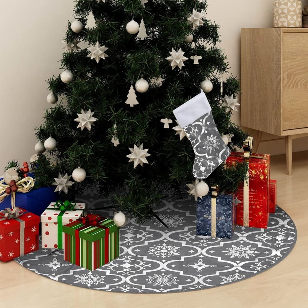 Gecheer Christmas Tree Skirt, Large 48 Inch Diameter, 100% Polyester, Grey Geometric Design, for Living Room Holiday Decor