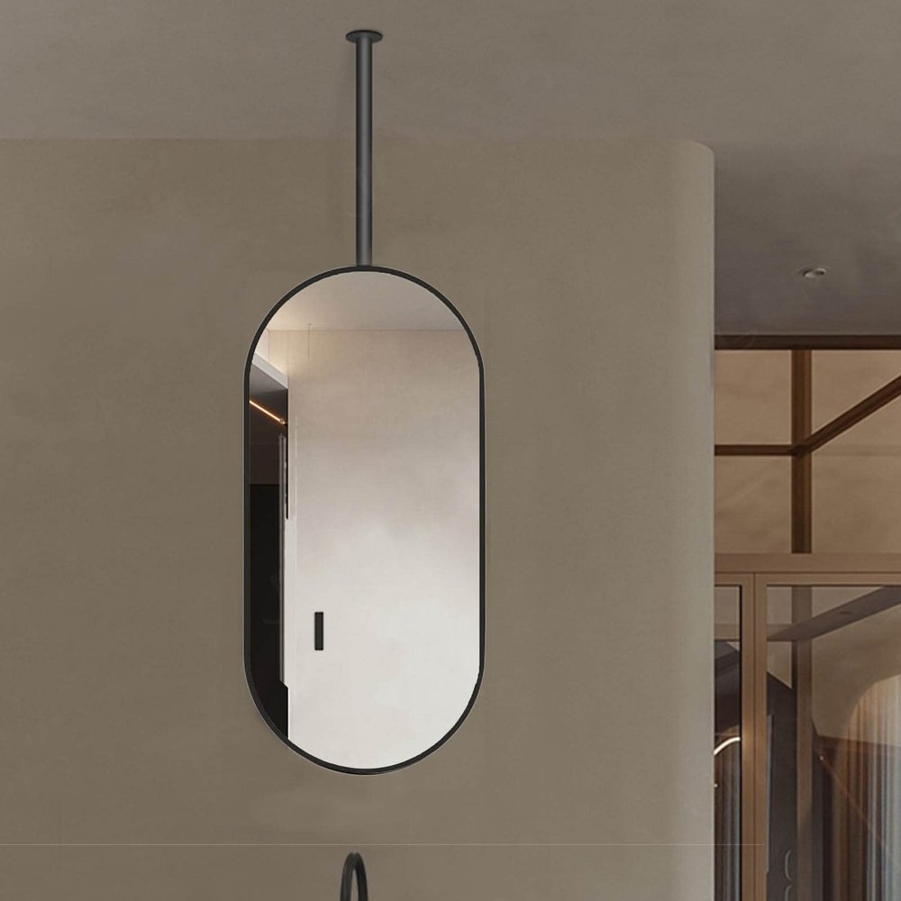 Gaommini Modern Hanging Rod Mirror, Clear Practical Metal Frame Mirror, Ceiling Mounted Mirror, Bathroom Vanity Makeup Mirror - Customizable Mirror Boom, Black (Size : 50cmx70cm)