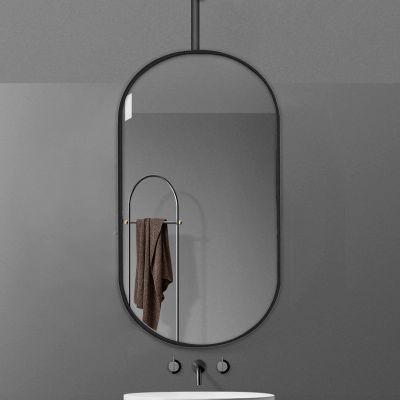 Gaommini Ceiling Mounted Hanging Mirror with Black Metal Frame and Boom, Decorative Mirrors for Home or Hotel, Oval Mirror Floating Bathroom Vanity Mirror (Size : 40cmx60cm)