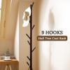 Bamdibola Wooden Freestanding Coat Tree with 4 Height Options and 9 Hooks, Sturdy Coat Rack Stand for Clothes/Bags/Hats, Save Space Coat Rack for Entryway, Bedroom, Office, Narrow Place (Coffee) view 3