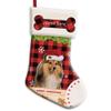 MALIHONG Personalized 1 Pack Merry Christmas Stocking Cute Shetland Sheepdog with Santa Hat Red Buffalo Plaid Check Snowflake Christmas Stocking Gift Bag Xmas Holiday Festival Decor Stocking 14.4" view 1