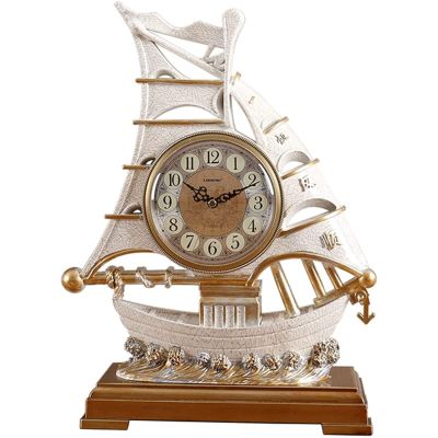 Clock Sailboat Shape Table Clock, European Style Fashion Desk Clock for Home Office Decor, Punctual Tabletop Clock with Metal Hands Elegant