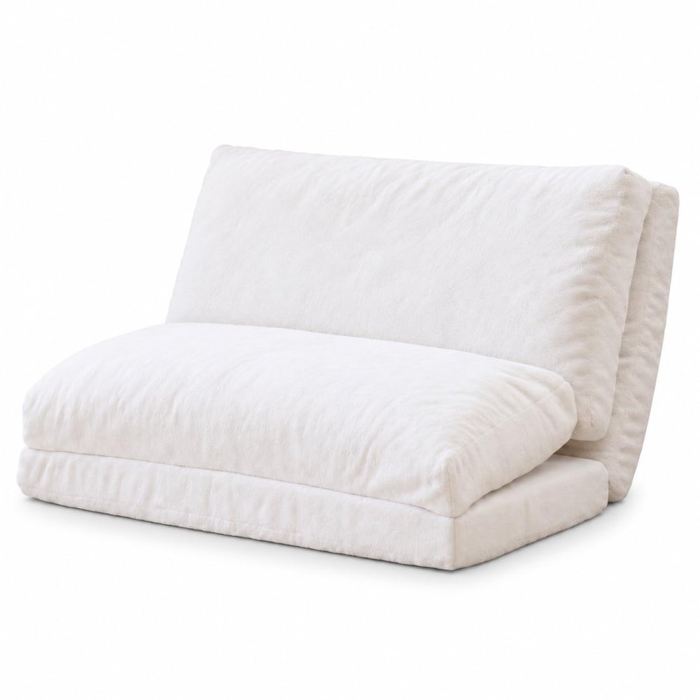 N&V Folding Matress Sofa Bean Bag Bed, Foam Filling Folding Matress Sofa, Includes Removable and Machine Washable Cover, Soft Premium Faux Fur (Medium, White)