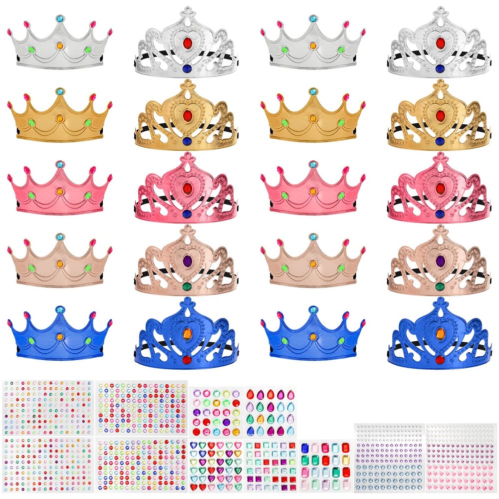Okllen 31 Pcs Foam Princess Tiaras and Crowns Set for Adults, Making Your Own Tiaras and Crowns with Diamond Sticker for Party Supplies