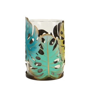 BOOMLATU Decorative Hurricane Candle Holder,Leaf Shape Tea Lights Candle Stand with Removable Glass Cup (Large)