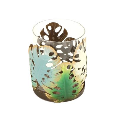 BOOMLATU Decorative Hurricane Candle Holder,Leaf Shape Tea Lights Candle Stand with Removable Glass Cup (Small)