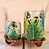 BOOMLATU Decorative Hurricane Candle Holder,Leaf Shape Tea Lights Candle Stand with Removable Glass Cup (Small) view 4
