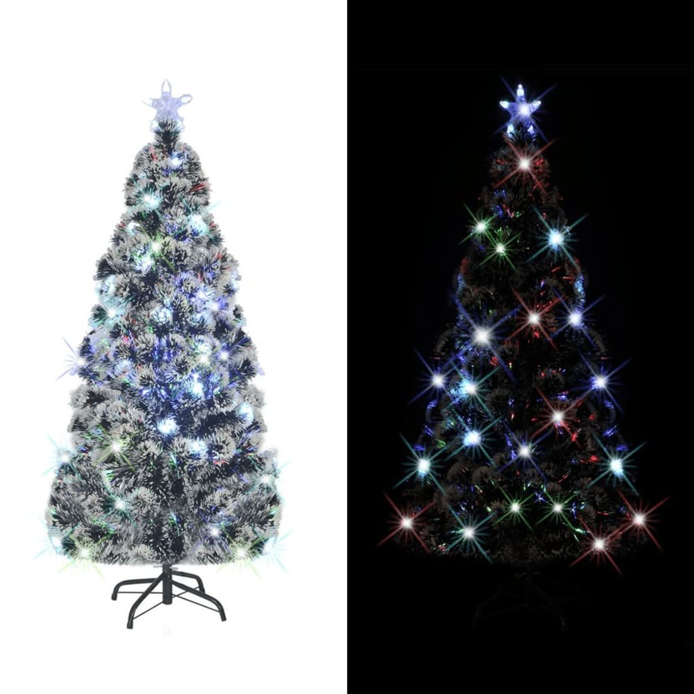 Tidyard Artificial Christmas Tree, 82.7 Inch Pre-Lit Large Green Fiberglass Steel Frame with Multicolor LED Lights for Indoor Outdoor Living Room Holiday Decor