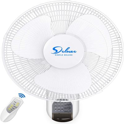 HealSmart 16 Inch Wall Mount Fan with Remote Control, 3 Oscillating Modes, 3 Speed, Timer, 1 Pack