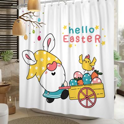 Yeele Easter Shower Curtain, 72x84IN Bunny Rabbit Funny Shower Curtain Happy Easter Shower Curtains Waterproof Fabric Little Chicken Cartoon Shower Curtains for Kids with Hooks