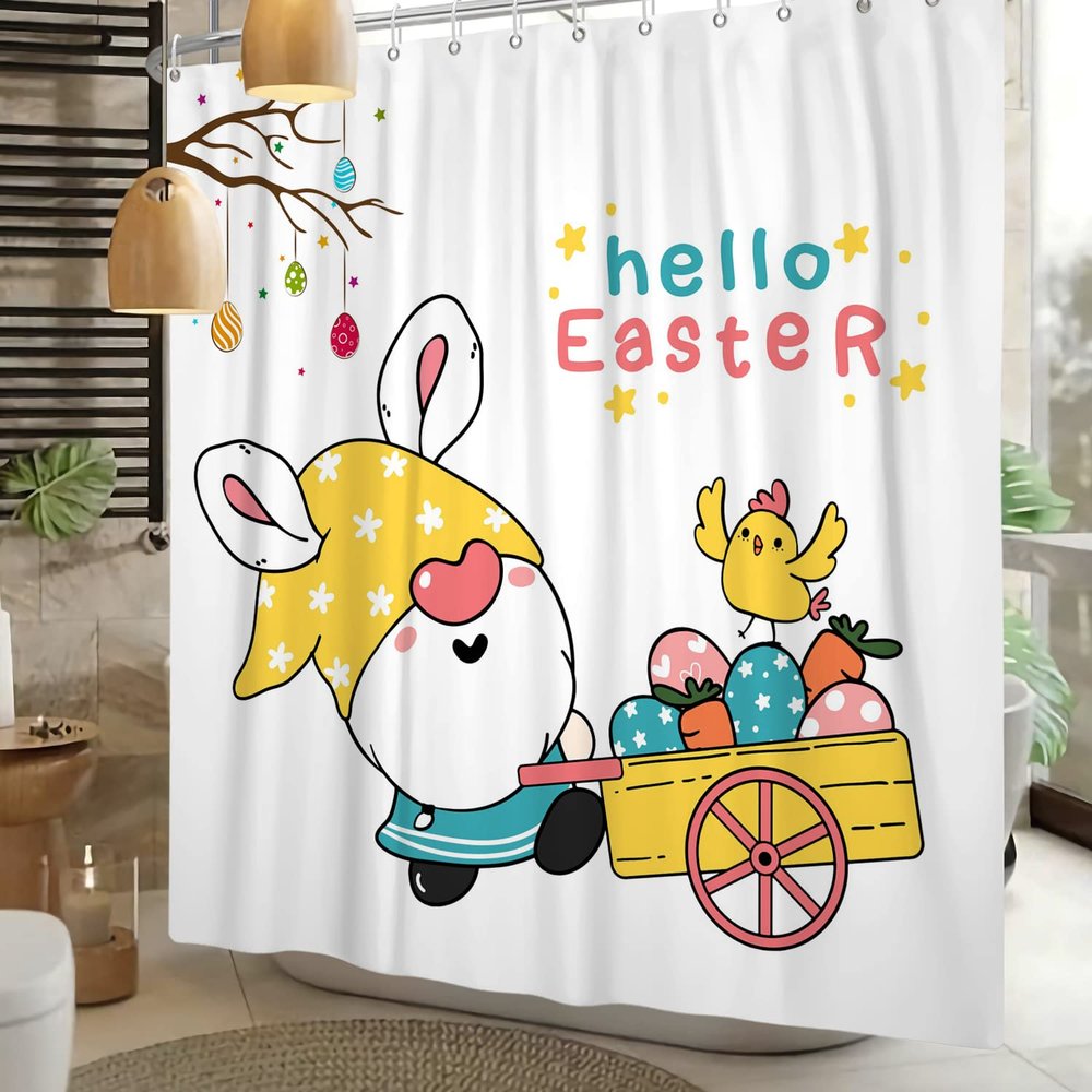 Yeele Easter Shower Curtain, 72x84IN Bunny Rabbit Funny Shower Curtain Happy Easter Shower Curtains Waterproof Fabric Little Chicken Cartoon Shower Curtains for Kids with Hooks