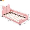 Bellemave Upholstered Daybed Frame for Kids, PU Leather Twin Platform Bed with Carton Ears Shaped Headboard, Wood Twin Sofa Bed for Girls Boys, No Box Spring Needed, Pink view 2