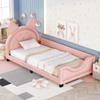 Bellemave Upholstered Daybed Frame for Kids, PU Leather Twin Platform Bed with Carton Ears Shaped Headboard, Wood Twin Sofa Bed for Girls Boys, No Box Spring Needed, Pink view 4