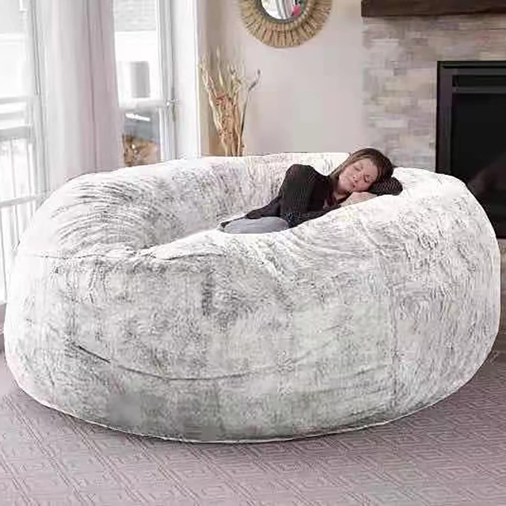 AAXYZX 7ft Giant Fur Bean Bag Chair Cover,Zipper Storage Bean Bag Cover, No Filler Ultra Soft Memory Bean Bag Chair Cover for Adult Living Room