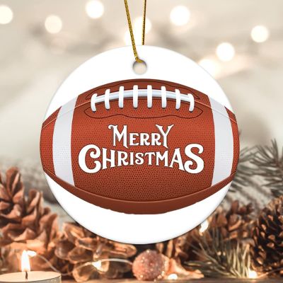 Bomehhjuli Christmas Round Ornament Merry Christmas Football Ceramic Ornament Sports Lover 3.2 Inch with Gold String Christmas Tree Ornament Gift for Couple Parents Newlywed Couple 2022
