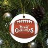 Bomehhjuli Christmas Round Ornament Merry Christmas Football Ceramic Ornament Sports Lover 3.2 Inch with Gold String Christmas Tree Ornament Gift for Couple Parents Newlywed Couple 2022 view 3