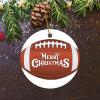 Bomehhjuli Christmas Round Ornament Merry Christmas Football Ceramic Ornament Sports Lover 3.2 Inch with Gold String Christmas Tree Ornament Gift for Couple Parents Newlywed Couple 2022 view 4