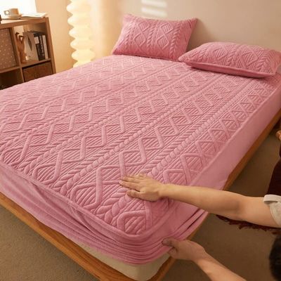 XHHBS Extra Deep Pocket Fitted Sheet Solid Color Milk Fleece Mattress Pad Cover Dustproof Mattress Cover for Bedroom Apartment (Color : Pink, Size : California King)