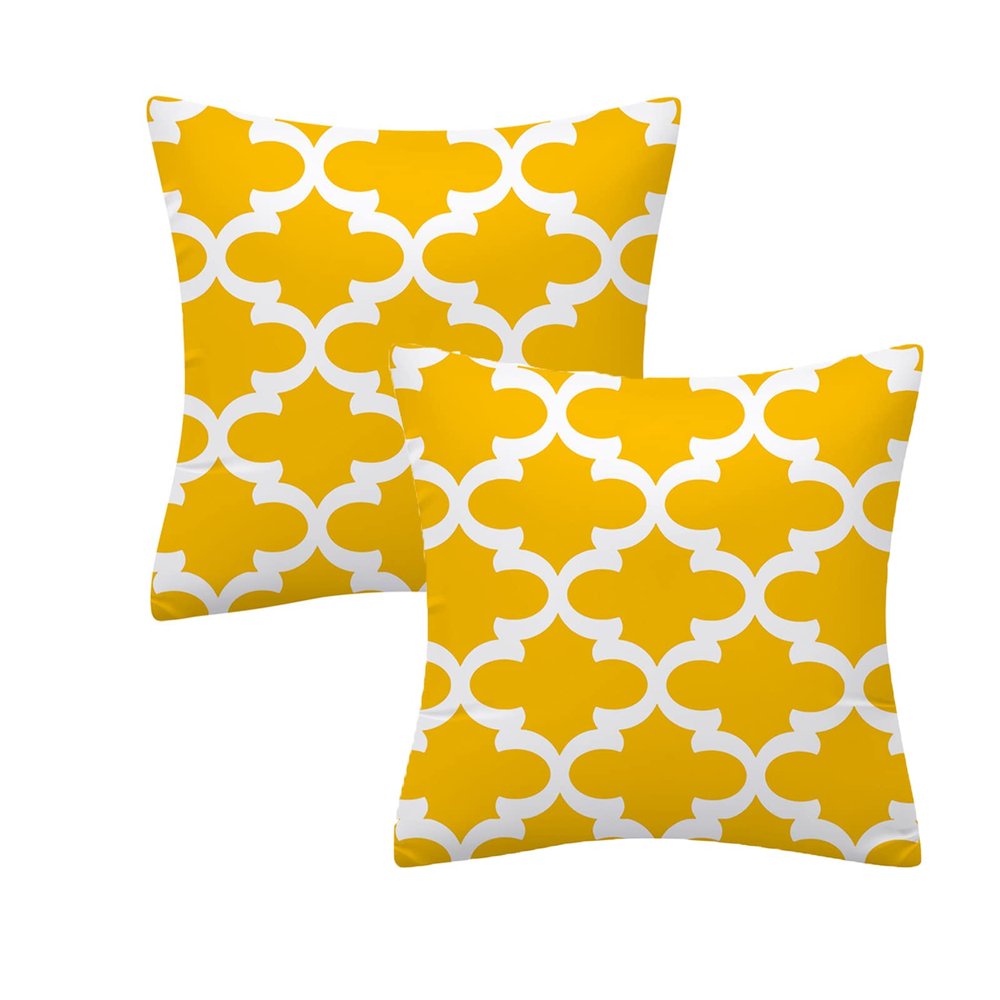 AHAHM Quatrefoil Yellow Decorative Square Throw Pillow Covers Yellow Throw Pillow Case Indoor Outdoor Cushion Cover Pillowcase for Sofa Home Bedroom 18 X 18 Inch Set of 2