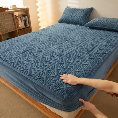 XHHBS Extra Deep Pocket Fitted Sheet Solid Color Milk Fleece Mattress Pad Cover Dustproof Mattress Cover for Bedroom Apartment (Color : Azul, Size : California King)