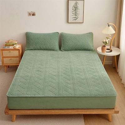 XHHBS Extra Deep Pocket Fitted Sheet Solid Color Milk Fleece Mattress Pad Cover Dustproof Mattress Cover for Bedroom Apartment (Color : Green, Size : California King)