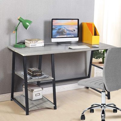 CIATRE Computer Desk Wooden Desk Home Office Computer Desktop/Gaming Computer Desk Space Saving Design with 2 Storage Shelves (Dark Grey)