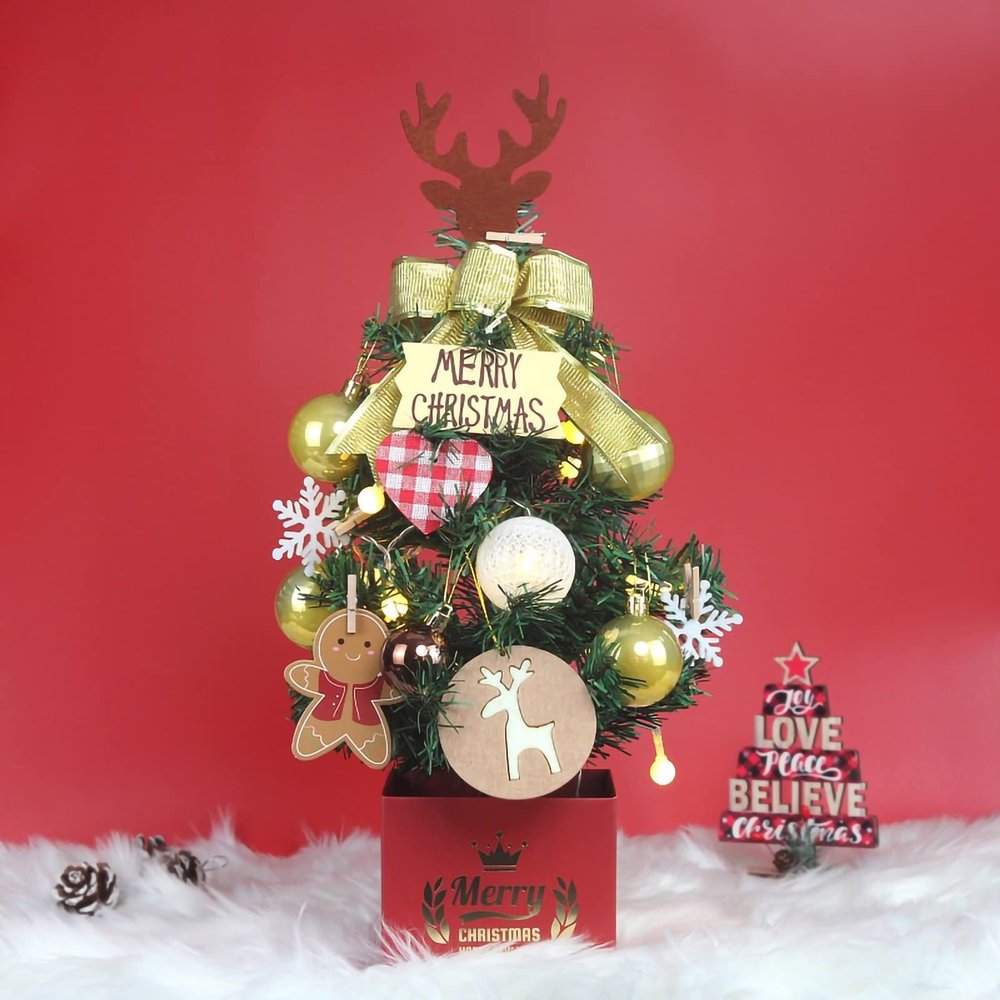Adds a Christmas Feeling to You(gold) , Mini Desktop Christmas Tree Beautiful Exquisite Artificial Christmas Decoration with Stable Base , Desktop Christmas Tree Tabletop Christmas Tree Mini Christ