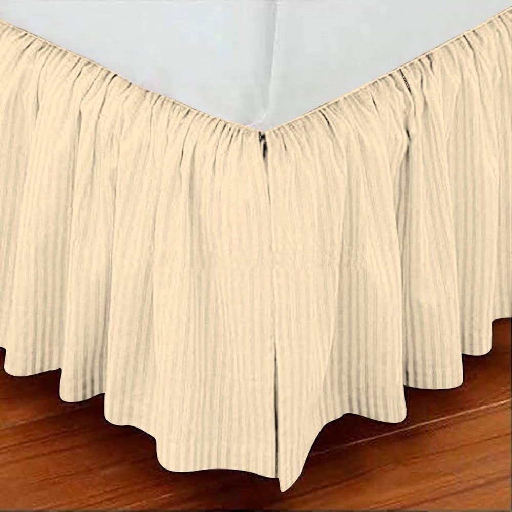 Ivory 1 Pc Dust Ruffle Striped Bedskirt 800 TC, 100% Egyptian Cotton Bed Skirt Full 12-Inches Striped Pattern with Split Corners