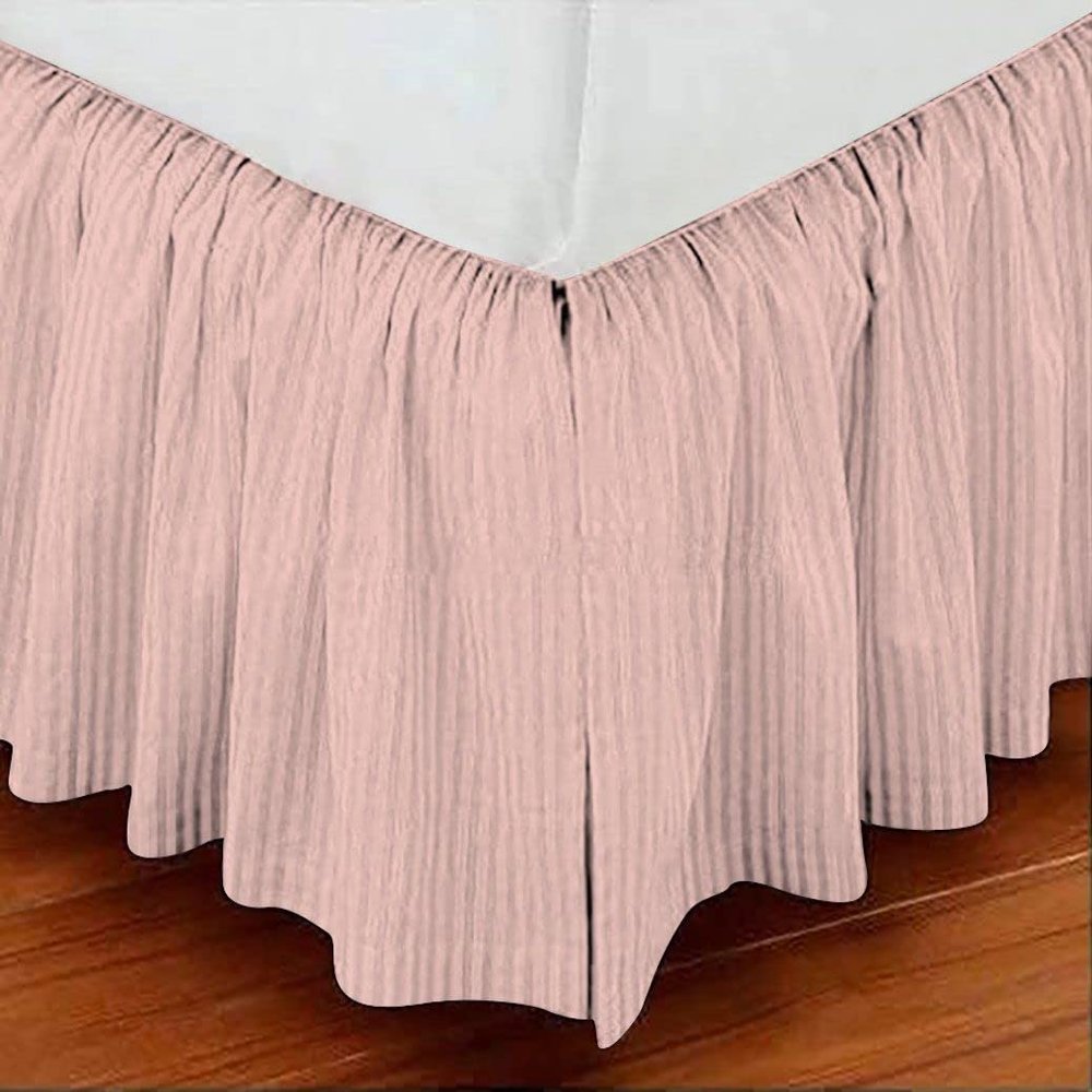 Blush 1 Pc Dust Ruffle Striped Bedskirt 800 TC, 100% Egyptian Cotton Bed Skirt King 10-Inches Striped Pattern with Split Corners
