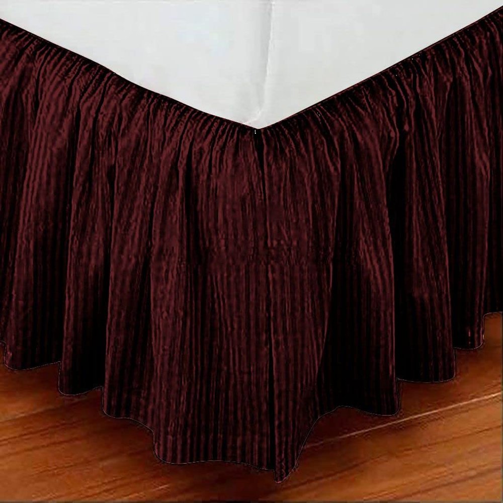 Wine 1 Pc Dust Ruffle Striped Bedskirt 800 TC, 100% Egyptian Cotton Bed Skirt King 18-Inches Striped Pattern with Split Corners