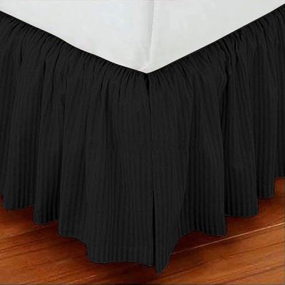 Black 1 Pc Dust Ruffle Striped Bedskirt 800 TC, 100% Egyptian Cotton Bed Skirt Full 20-Inches Striped Pattern with Split Corners