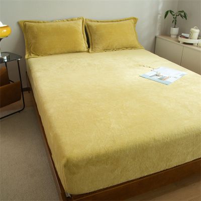 FCLDESHOP Bottom Sheet Deep Pocket,Autumn Winter Flannel Bedding Fitted Sheet, Solid Color Warm Deep Pocket Mattress Protector for Single Double Bed,Light Yellow,150cmx200cm
