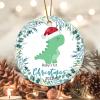 Bomehhjuli Baby's 1st Christmas Christmas Porcelain Ornament Dinosaur Floral Wreath Christmas Tree Ornament Happy Holidays 3.2 Inch Two Side Printed New Homeowner Gift Ideas Ceramic view 1