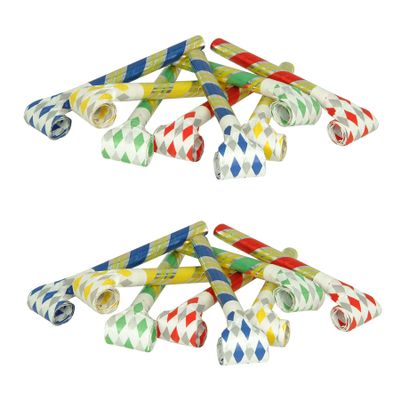 Beistle Super-Tube Noiseless Blowouts 16 Pack, Quiet Party Blowouts in Assorted Blue, Green, Red, and Yellow Colors, Fun Celebration Handouts for Birthdays, Holidays, and Special Events, 16
